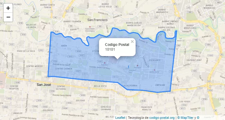 Código Postal Distrito Carmen, San Jose - San Jose - Costa Rica