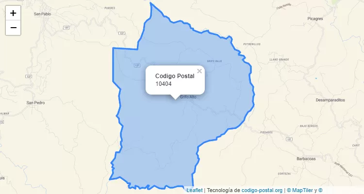 Código Postal Distrito Grifo Alto, Puriscal - San Jose - Costa Rica