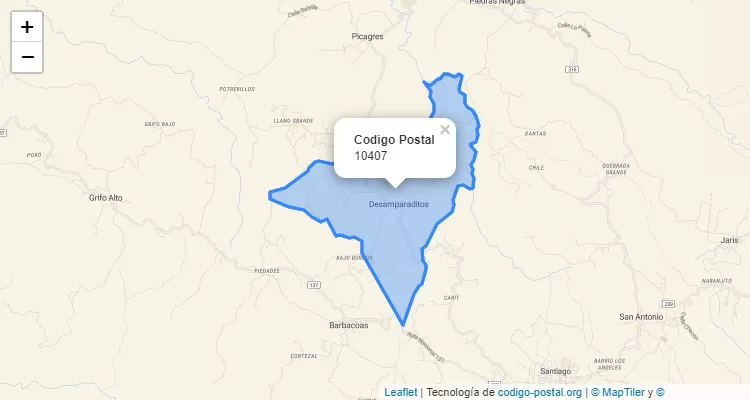 Código Postal Distrito Desamparaditos, Puriscal - San Jose - Costa Rica