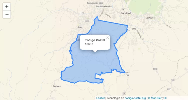 Código Postal Distrito Salitrillos, Aserri - San Jose - Costa Rica