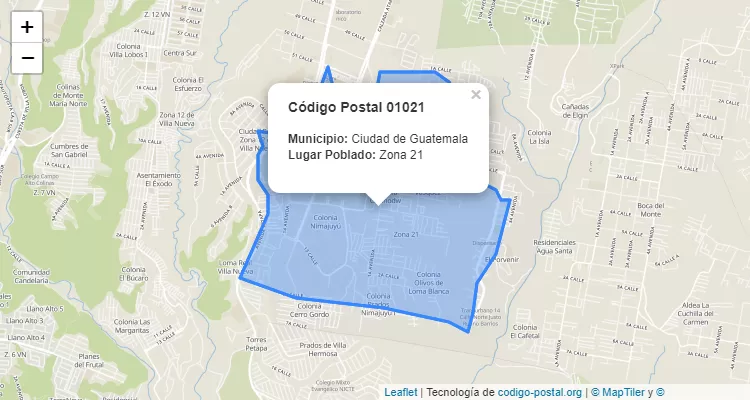 Código Postal Ciudad Zona 21 en Ciudad de Guatemala, Guatemala - Guatemala