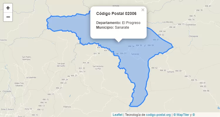 Código Postal Aldea El Llano en Sansare, El Progreso - Guatemala