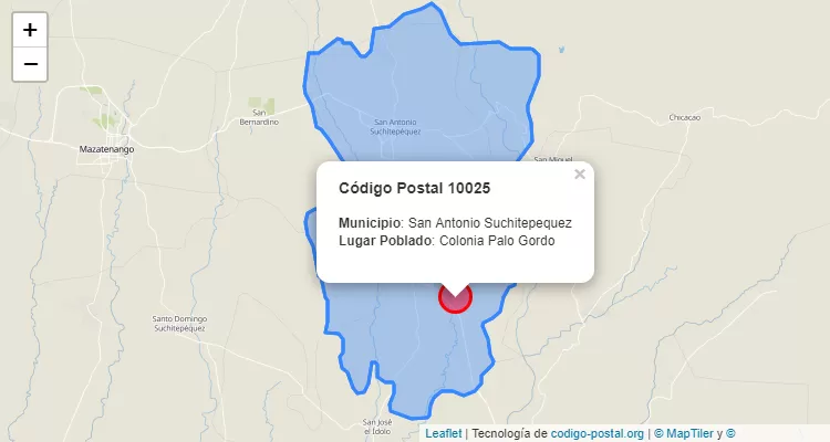 Código Postal Colonia Palo Gordo en San Antonio Suchitepequez, Suchitepéquez - Guatemala
