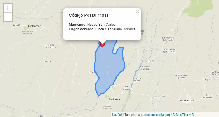 Código Postal Finca Candelaria Xolhuitz en Nuevo San Carlos, Retalhuleu - Guatemala