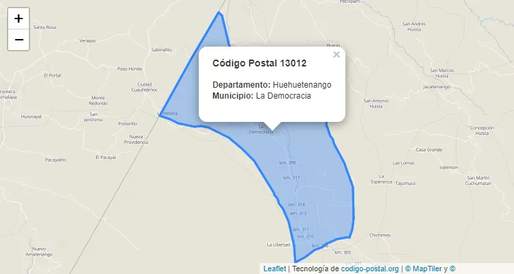 Código Postal Caserio Plan Grande en La Democracia, Huehuetenango - Guatemala