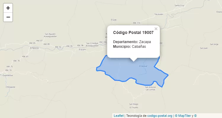 Código Postal Aldea El Arenal en Cabañas, Zacapa - Guatemala