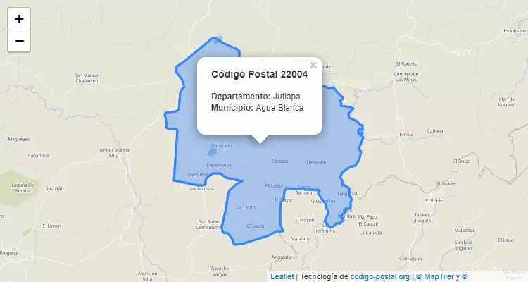 Código Postal Caserio Tobon en Agua Blanca, Jutiapa - Guatemala